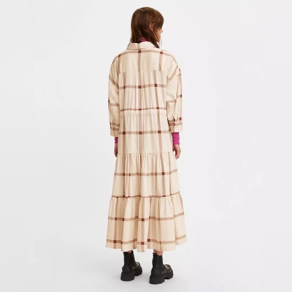 NWT Levi's Made&Crafted WINTER KAFTAN OffWhite Cherry Plaid Heavy Tiered Lined S - Picture 2 of 16